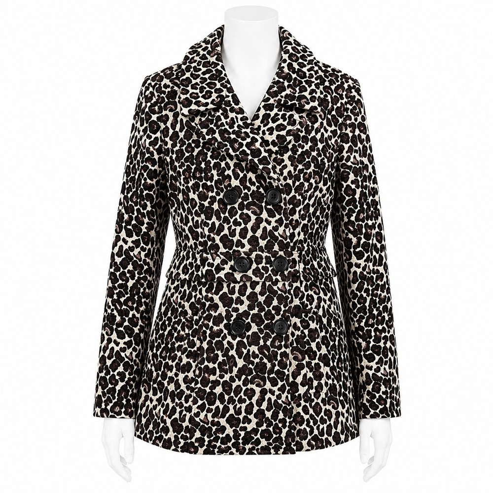 Apt 9 Leopard‎ Print Peacoat Jacket Coat Double Breasted Womens Medium Animal